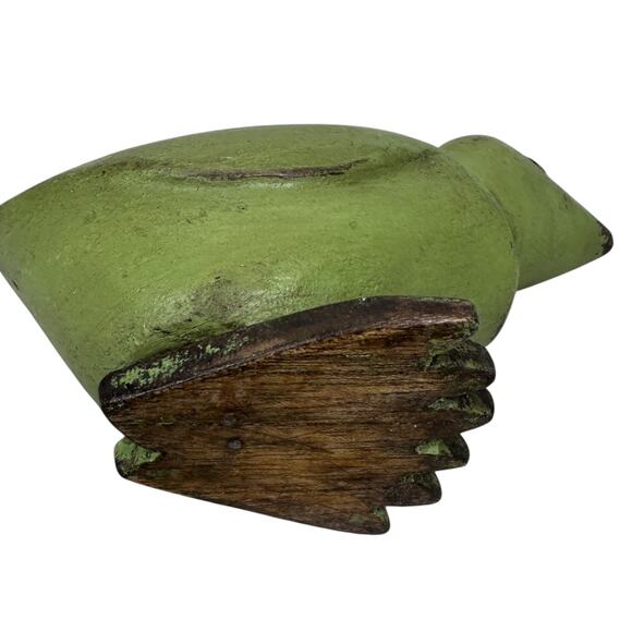Vintage Rustic Hand Carved Wooden Bird Figurine Green Hand Painted Decor - Picture 7 of 8